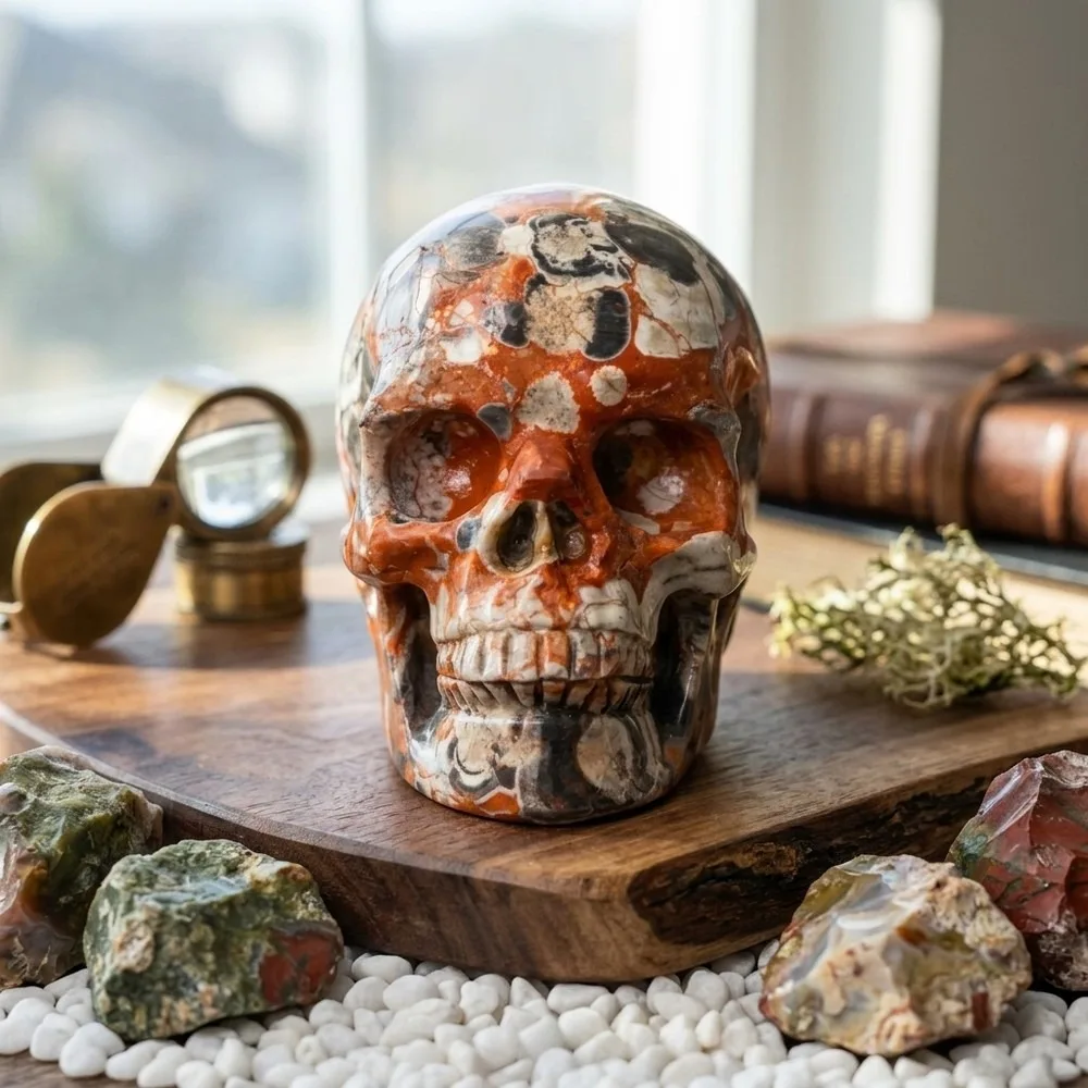 Natural Crystal Skull Money Agate Carving, Healing Energy Mineral Decor, Exquisite Spiritual Gift for Collection