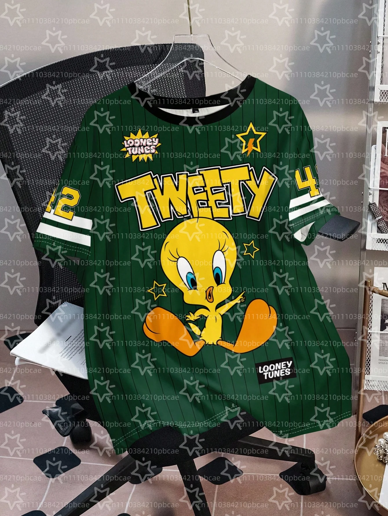 LOONEY TUNES Cartoon Design Pattern Printed Loose Short Sleeve T-shirts Children's Summer Casual Sports Fashion Round Neck Tops - view 2