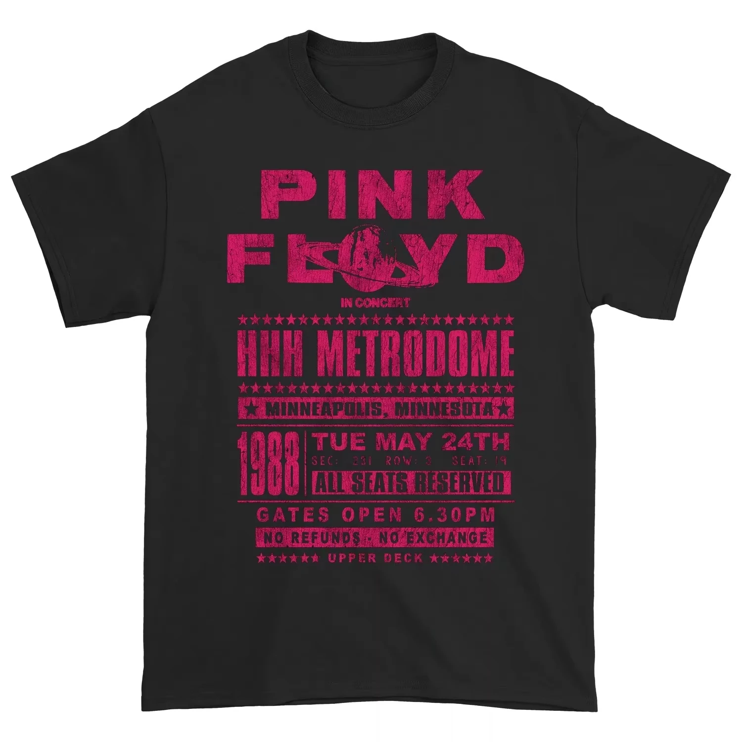 Unisex Y2K Hip Hop Fashion Summer T-Shirt, Pink Floyd Rock Band 1988 HHH Metrodome Concert Ticket Graphic Print T-shirt