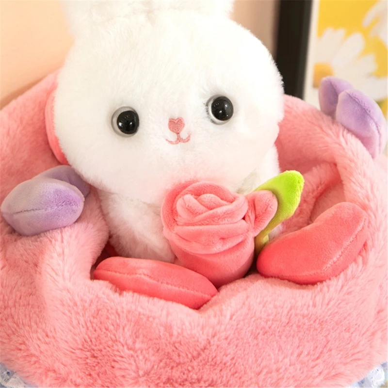 35cm Valentines Day Rabbit Bouquet Plush Toy for Various Ages Anniversary Gifting Stuffed Animal Dolls for Girlfriend