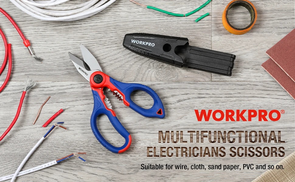 WORKPRO 162 MM Stainless Electricians Scissors with Wire Stripper for Soft Cable (Not Suitable for Diving Use)