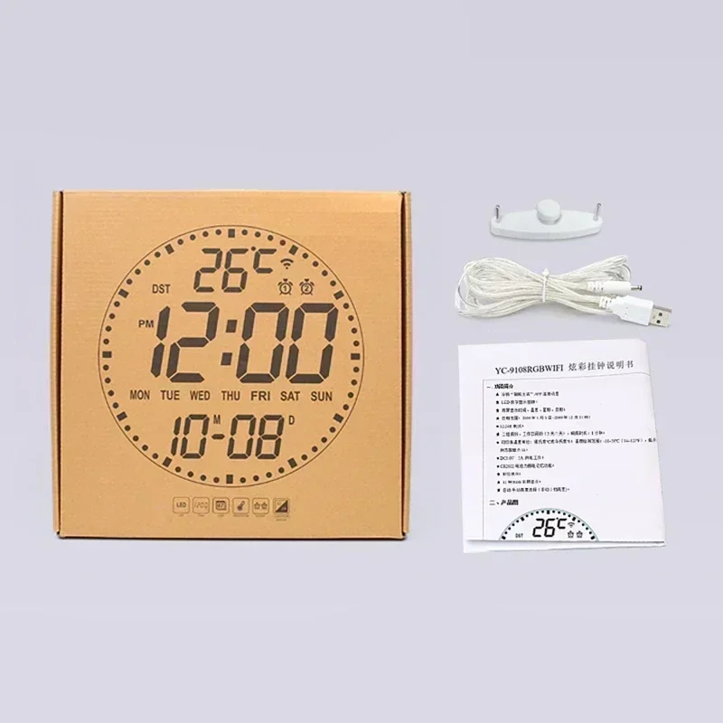WiFi Led Wall Calendar Clock Date Display and Dual Alarms Clock Home Decoration Remote Control