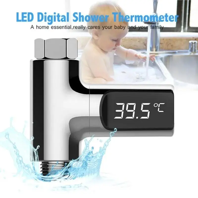 Smart LED Bathroom Shower Thermometer Kitchen Digital Faucet Water 360° Power Flow Shower Generation Rotating Thermometer Water