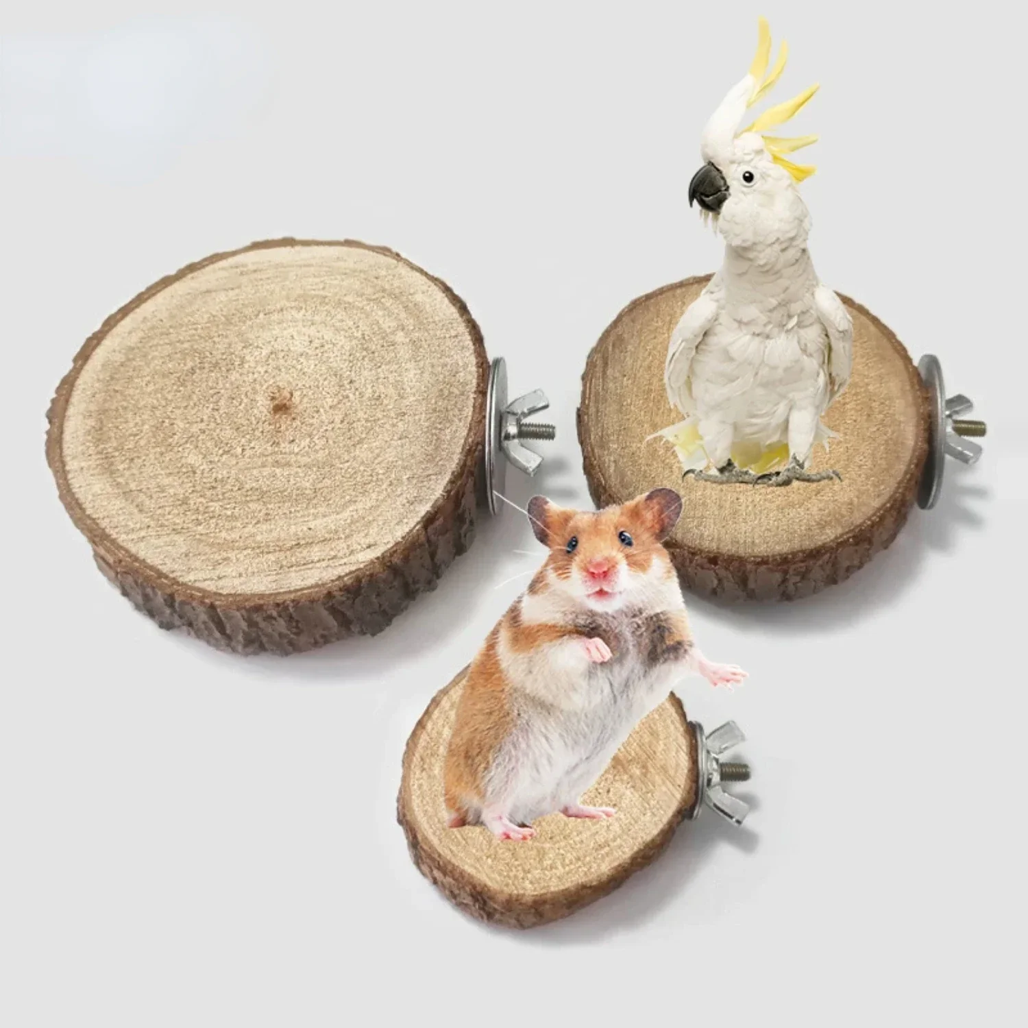 

Upgrade your furry friend's play area with this premium, cute and durable wooden round parrot platform toy stand board! Enhance