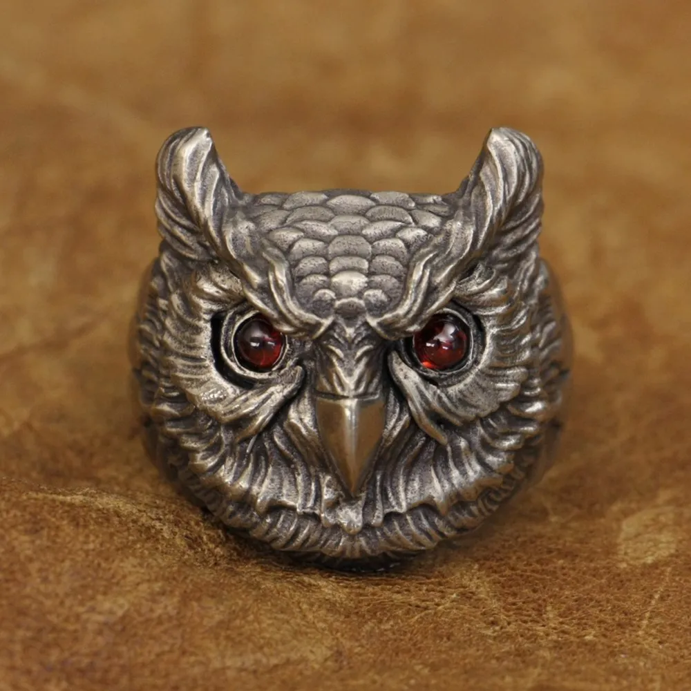 Red CZ Eyes Cupronickel Owl Ring Punk Animal Jewelry CP261 Open US Size 7~15
