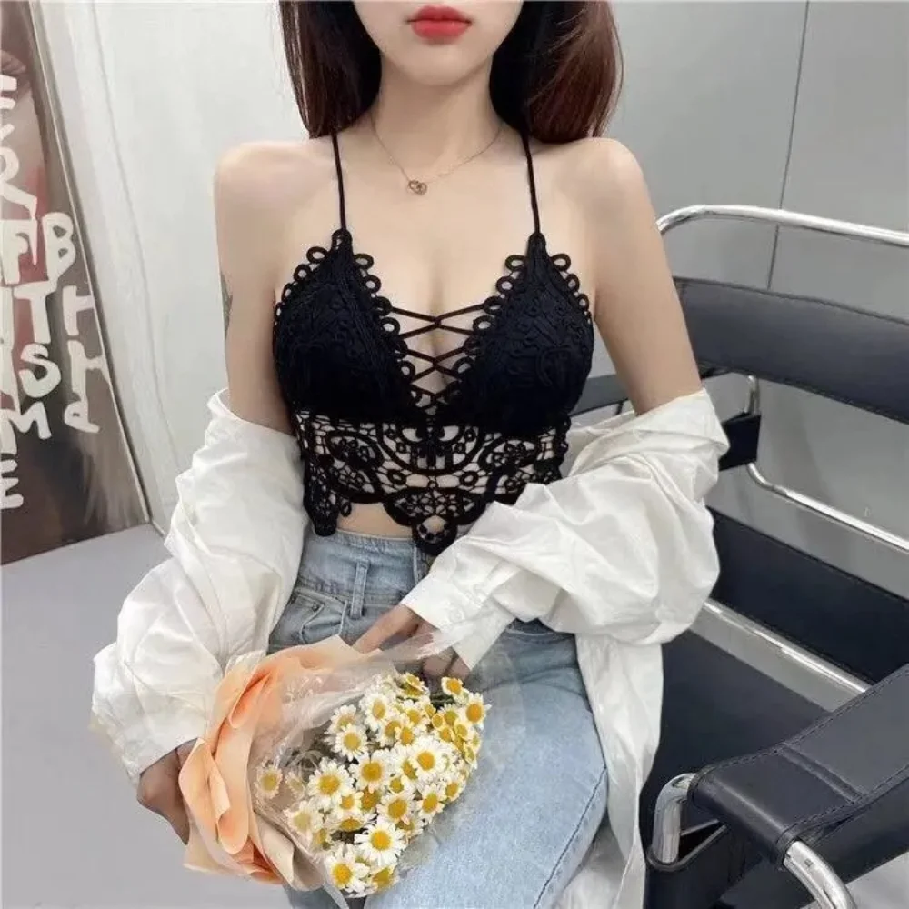 2024 Crop Top French Retro Hollow Beauty Back Strap Sexy Strap Tanke Top donna Lace Tube Top corsetto Seamless canotta Sunmmer