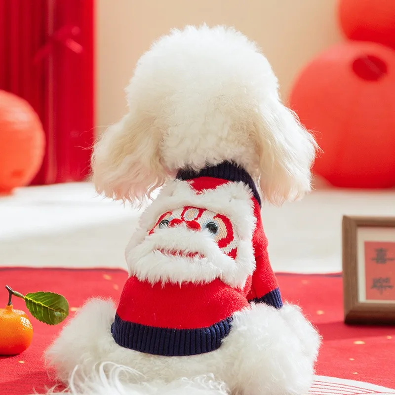 Chinese New Year festive dog clothes autumn and winter chennai small dog jumper teddy bichon clothes pet pullover