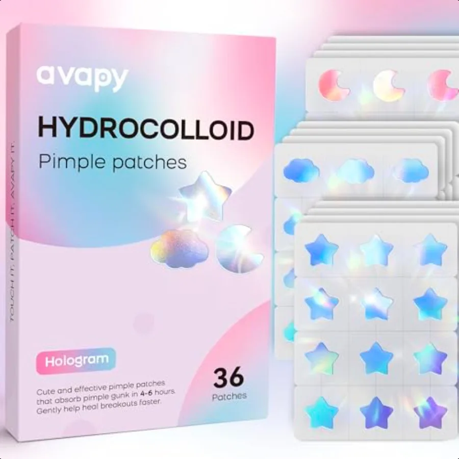 Pimple Patches for Face Cute Hydrocolloid Acne Patches Colorful Hologram Star Sport Stickers Zits Blemish Pimple Patch with Sal