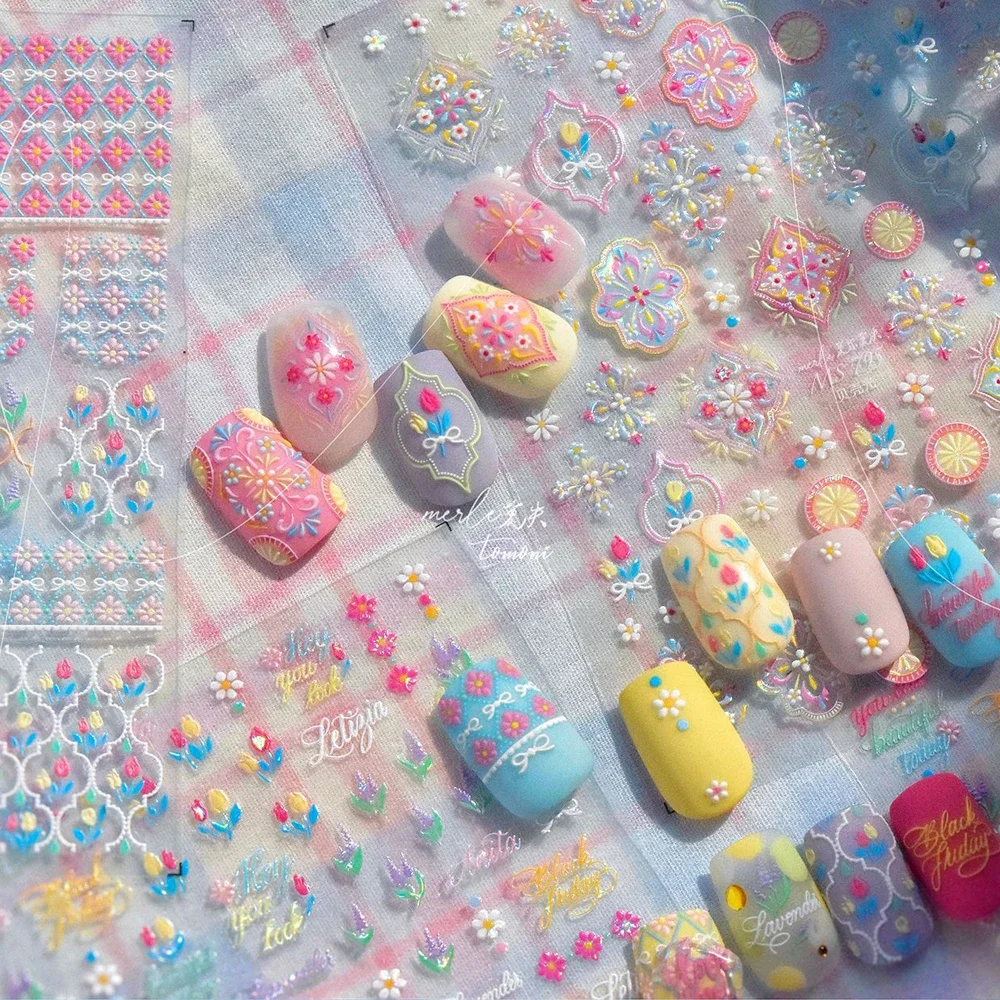 Modello barocco Stampa a caldo Totem geometrico Fiore Stella retrò Nobile Autoadesivo 5D Decorazione per unghie Adesivo Decalcomania per manicure