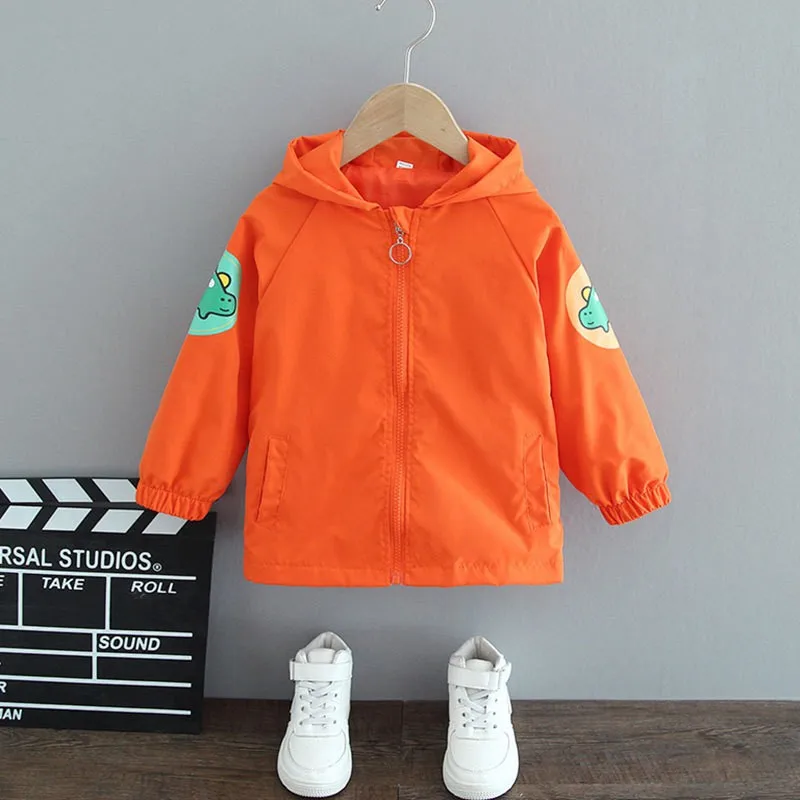 Kids Boys Hooded Jacket Windbreaker Cute Cartoon Dinosaur Coat Children Baby Fashion Outerwear Spring Autumn Casual Clothes New