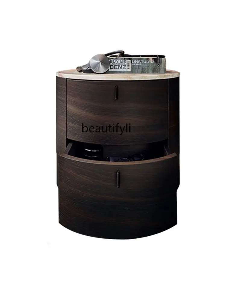 

Italian Minimalist Nordic Bedside Table Bedroom Storage Chest of Drawers Cylindrical Smoked Storage Cabinet