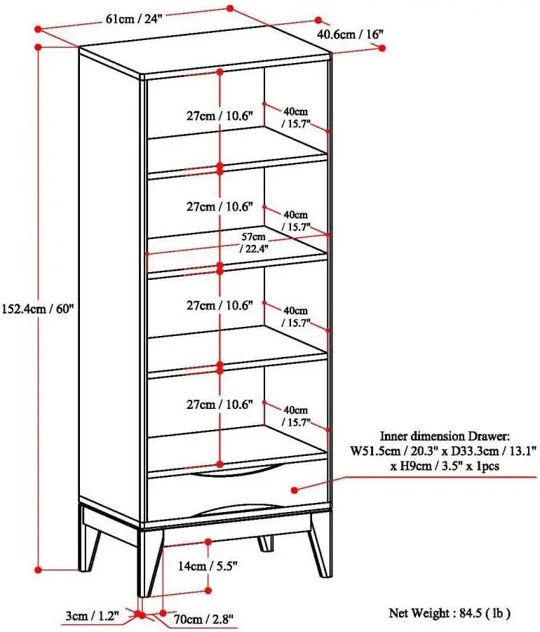 

Harper Solid Hardwood 24 Inch Mid Modern Bookcase With Storage In Teak Brown, For The Living Room, Study Room And Office