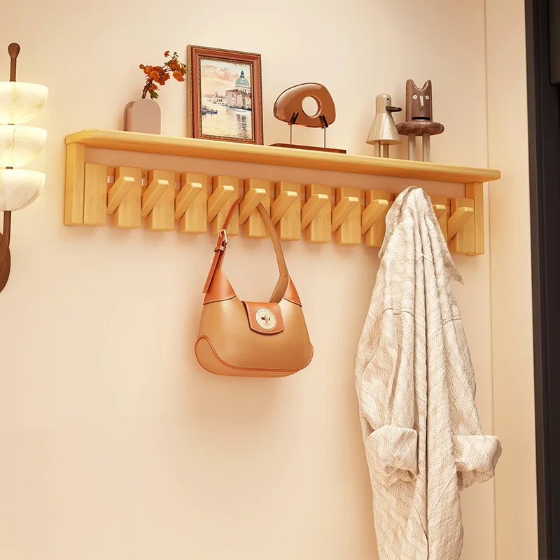 Piano key hanger, wall hanging solid wood hook on the wall, no punching, bedroom entrance, storage after entering the door