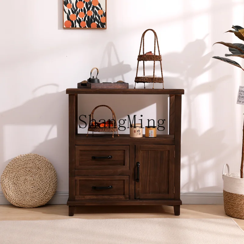 ZYH two-door storage chest cabinet solid wood tea cabinet living room solid wood drawer dining side cabinet multi-drawer