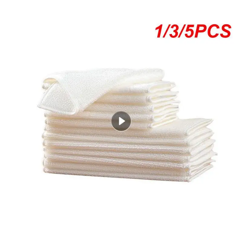 1/3/5PCS Double Layer Absorbent Microfiber Bamboo Fiber Dishwashing Cloth Absorbent Scrub Pad Wipe Towels For Household Use