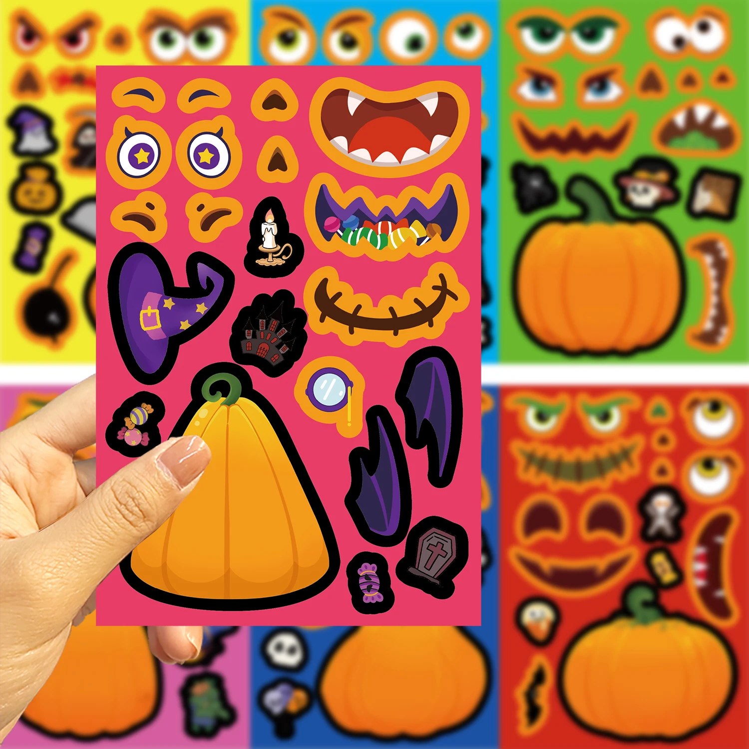8/16/24 Stück Thanksgiving-Halloween-Aufkleber für Kinder, lustiges Gesichts-Puzzle, Kinder-Jungen-Puzzle-Aufkleber, DIY-Spiele, Partygeschenk – Detail 3