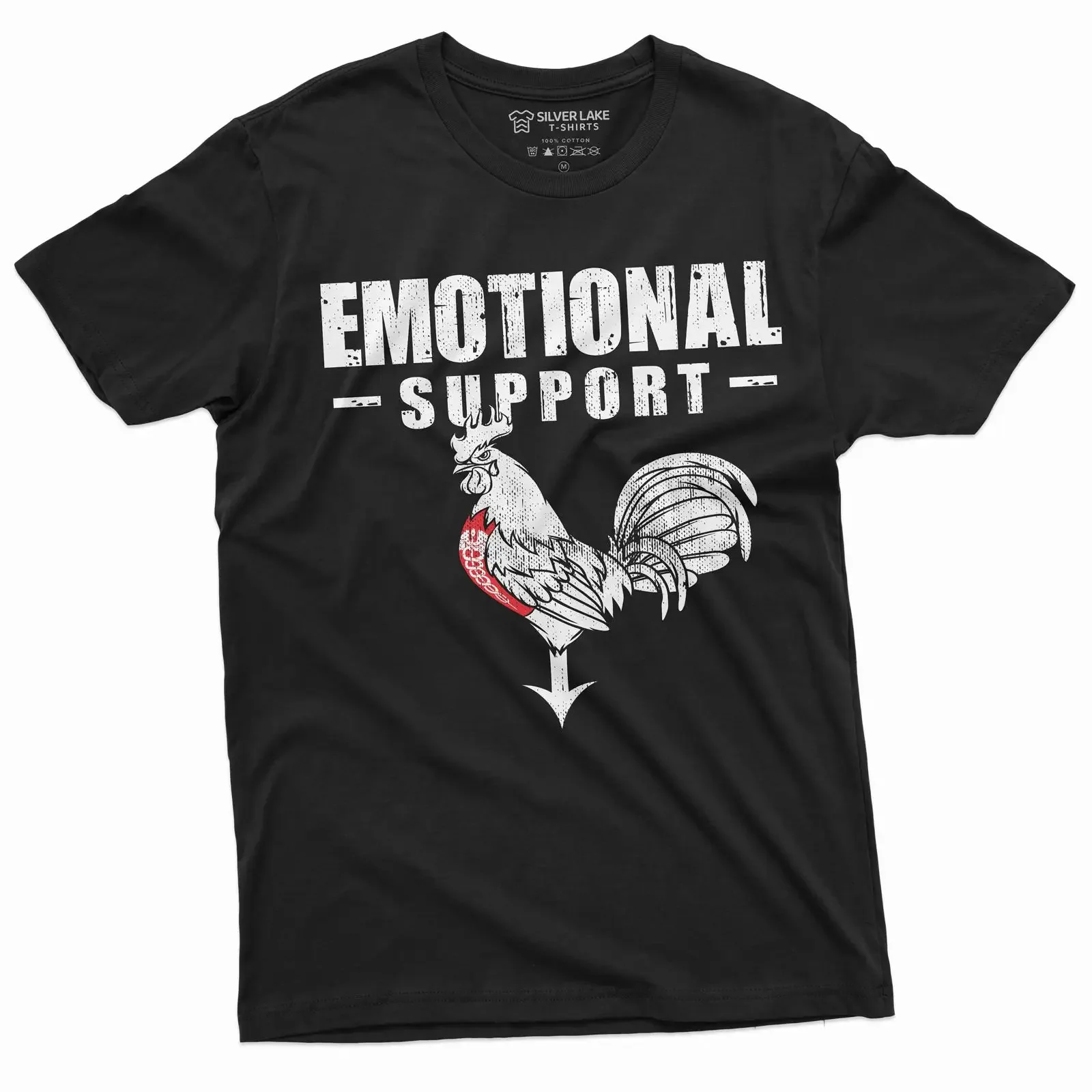 Men amp 39 s funny emotional support T shirt rooster cock offensive humor tee mens gifts vintage Washed Unisex Stretched Casual