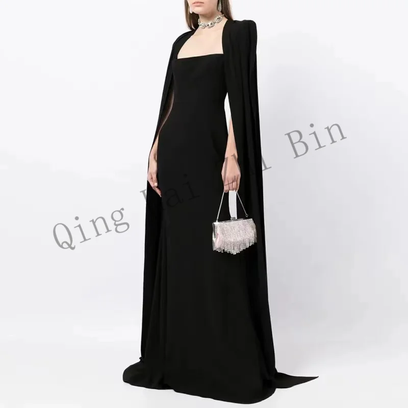 

S1107 Black Fashion Square-Neck Women Formal Evening Dresses Long Bridal Engagement Wedding Prom Gowns for Birthday Party
