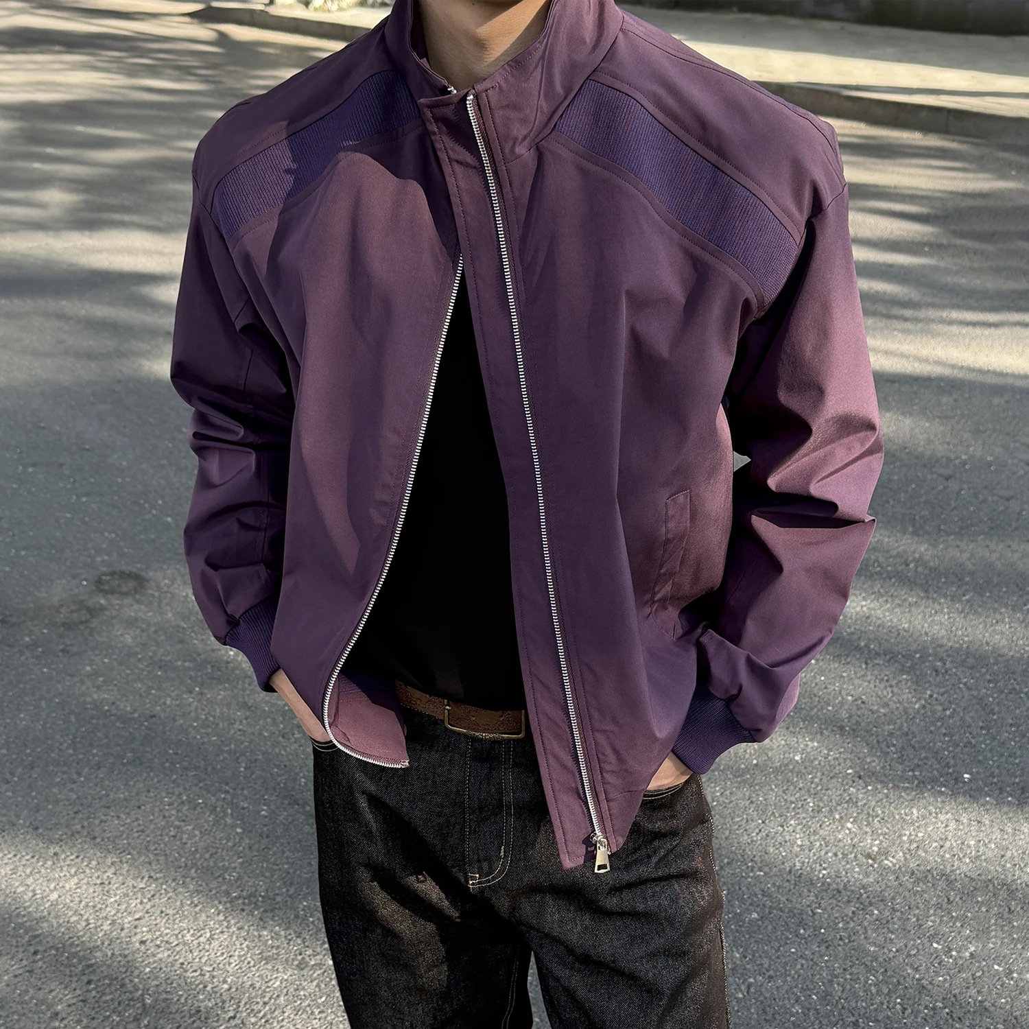 Men's Stand Collar Windbreaker Jacket Waterproof American Style Outdoor Patchwork Sports Field Climbing Loose Streetwear Coat