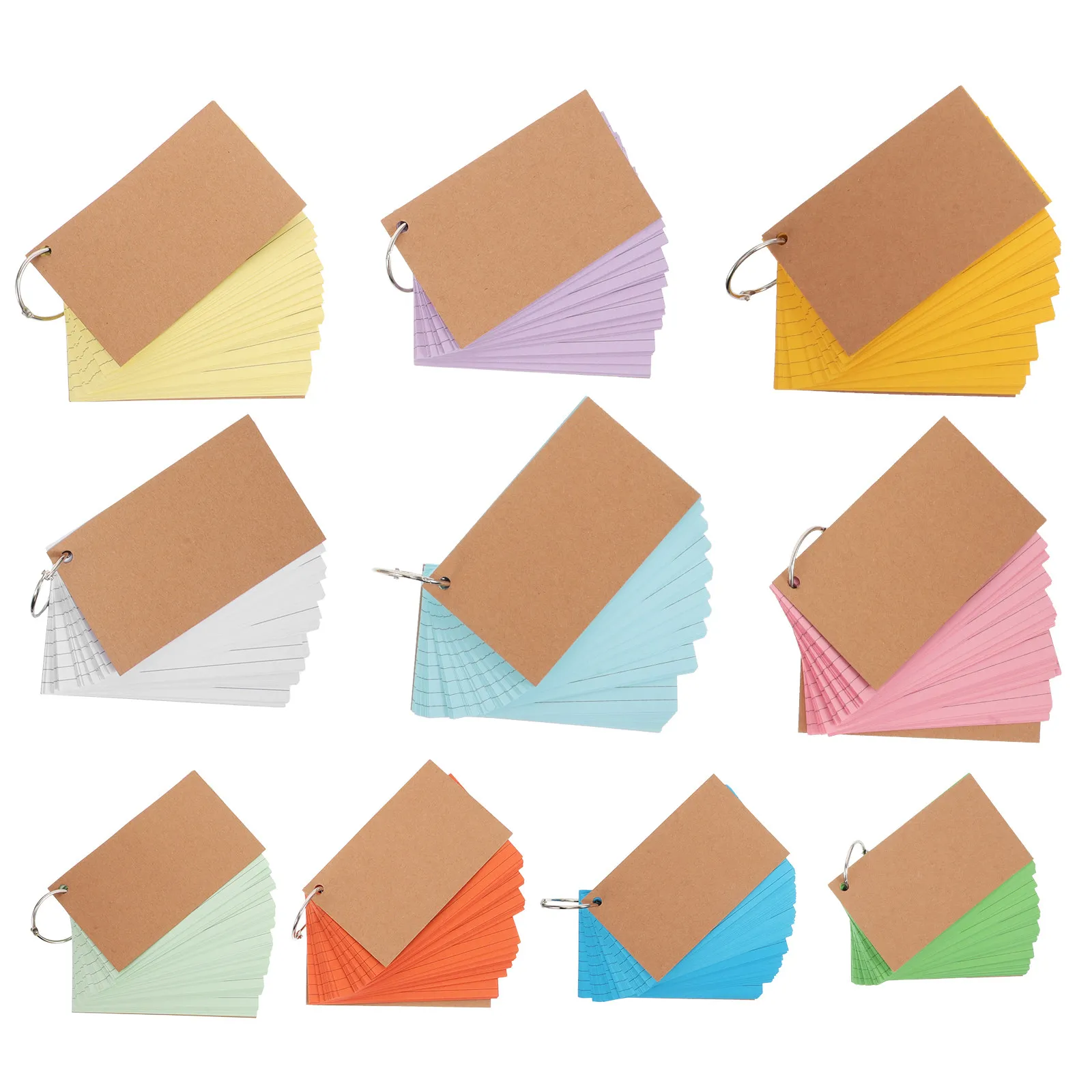 

10Pcs American Style Index Cards Paper Cover Double Sided Lines Loose Leaf Design Rings for Study Work Meetings Notes Flashcards