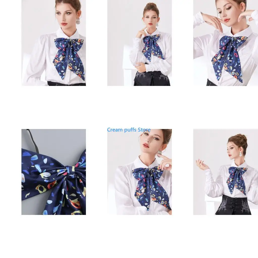 50LE Artistic Print Bowknot Collar Fabric Detachable Collar Formal Outfit Accessory for Adult Women Office Outfit
