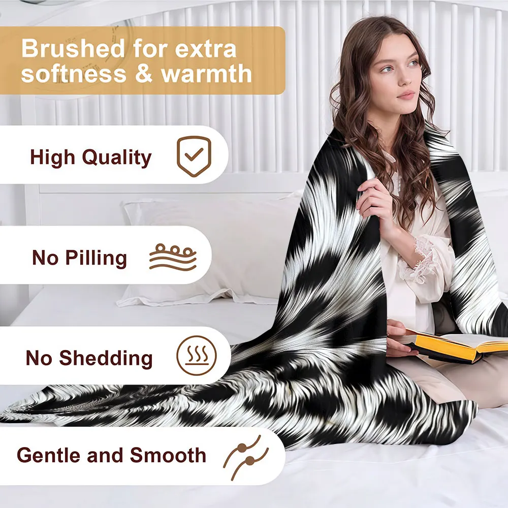 Fluffy Zebra Fur Texture Soft Warm Flannel Blanket Lightweight Cozy Christmas Halloween Home Decor Room