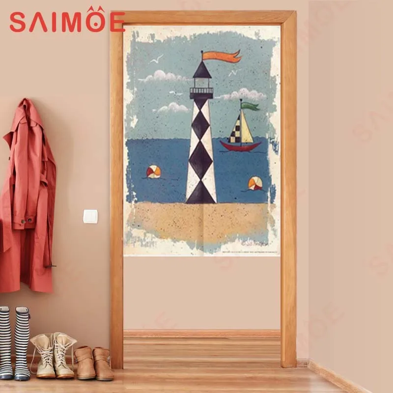 

INS Style Lighthouse Cartoon Paintings Bedroom Kitchen Door Curtains Toile Half Curtain Blackout Curtain Home Decor
