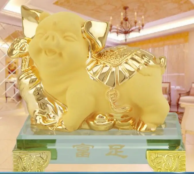 CHARACTER STATUE RESIN ART gold animal pig sculpture creative luxury neoclassical home crafts American Decoration opening gift