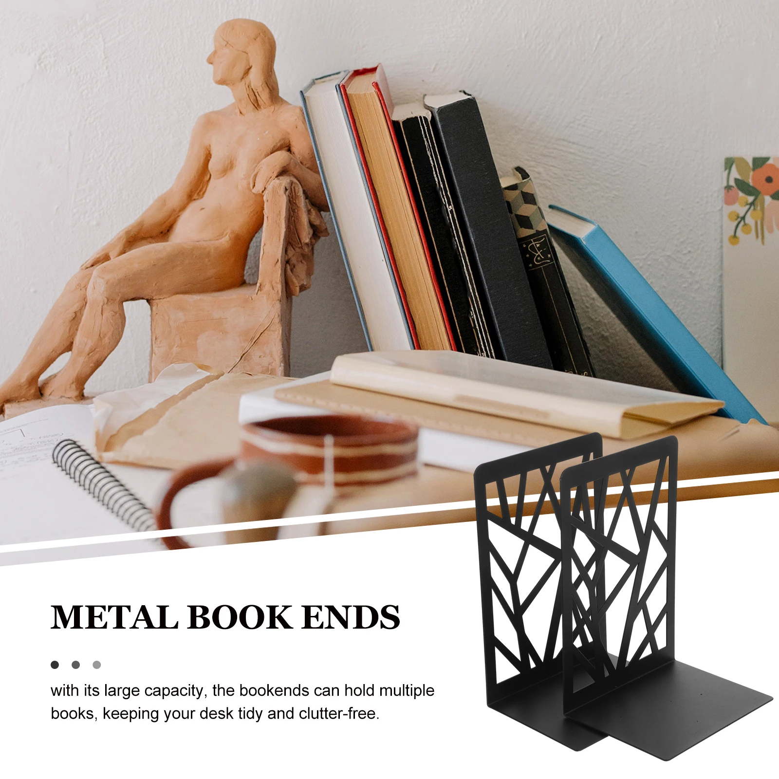 

2 Pcs Book Stand Holders Decor Decorate End Books Metal Decorative Stopper for Shelves