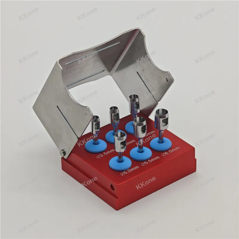 One Set Dental Implant Bone Trephine Kit Long Guide Tissue Punch With Bur Disinfection Holder For Handpiece Surgical Instrument