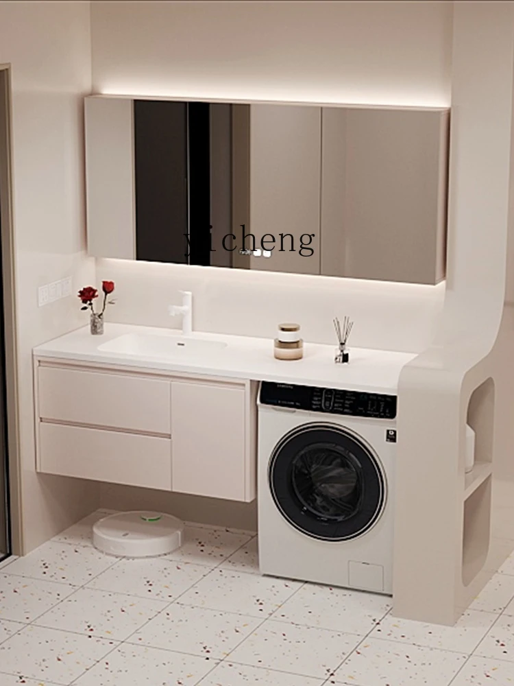 YFY  washing machine wash basin integrated cabinet rock slab ceramic seamless integrated basin bathroom counter combined