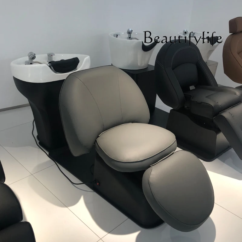 Simple Electric Adjustable Shampoo Chair Barber Shop Half Lying Flushing Bed High-End Hair Salon Shampoo Chair