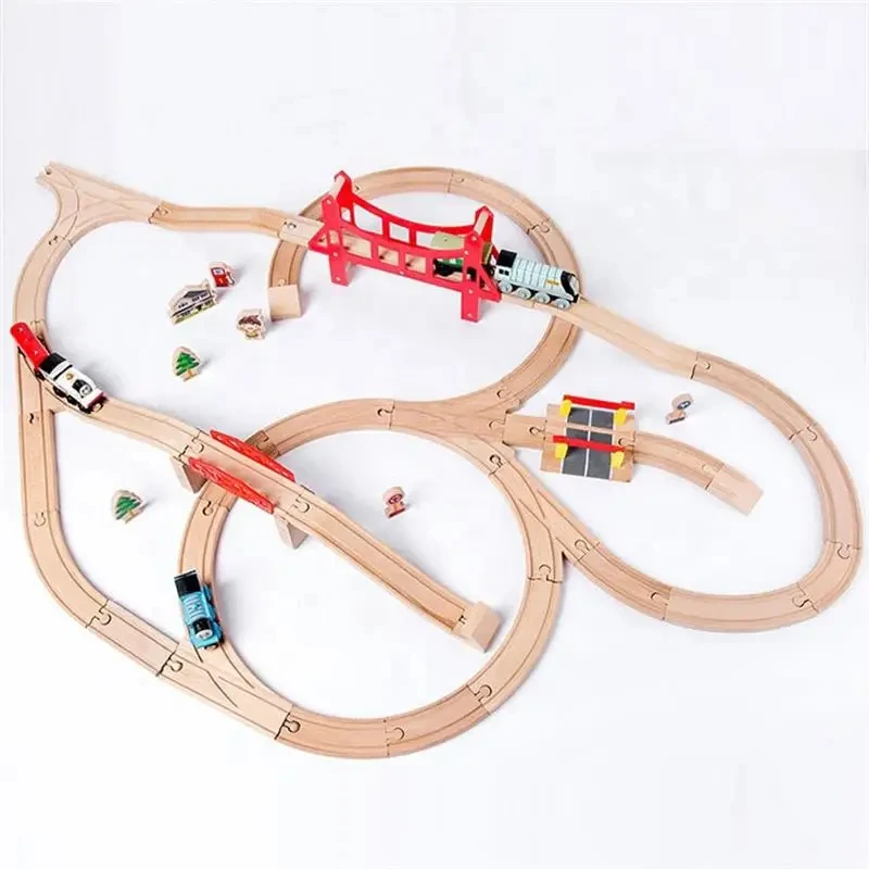 DIY Children Wooden Train Rail Track Accessories Toy Cross Track Railway Toys Compatible All Track for Kids Boys & Girls Gifts