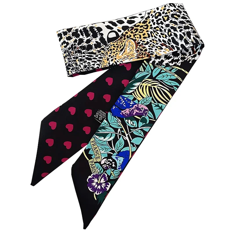 Vier Jahreszeiten Luxuriöses Modisches Damen-Freizeit-Accessoire: Leopardenmuster-Dekoration, Twill-Langstreifen-Seidenschal, Bindeband für Taschen