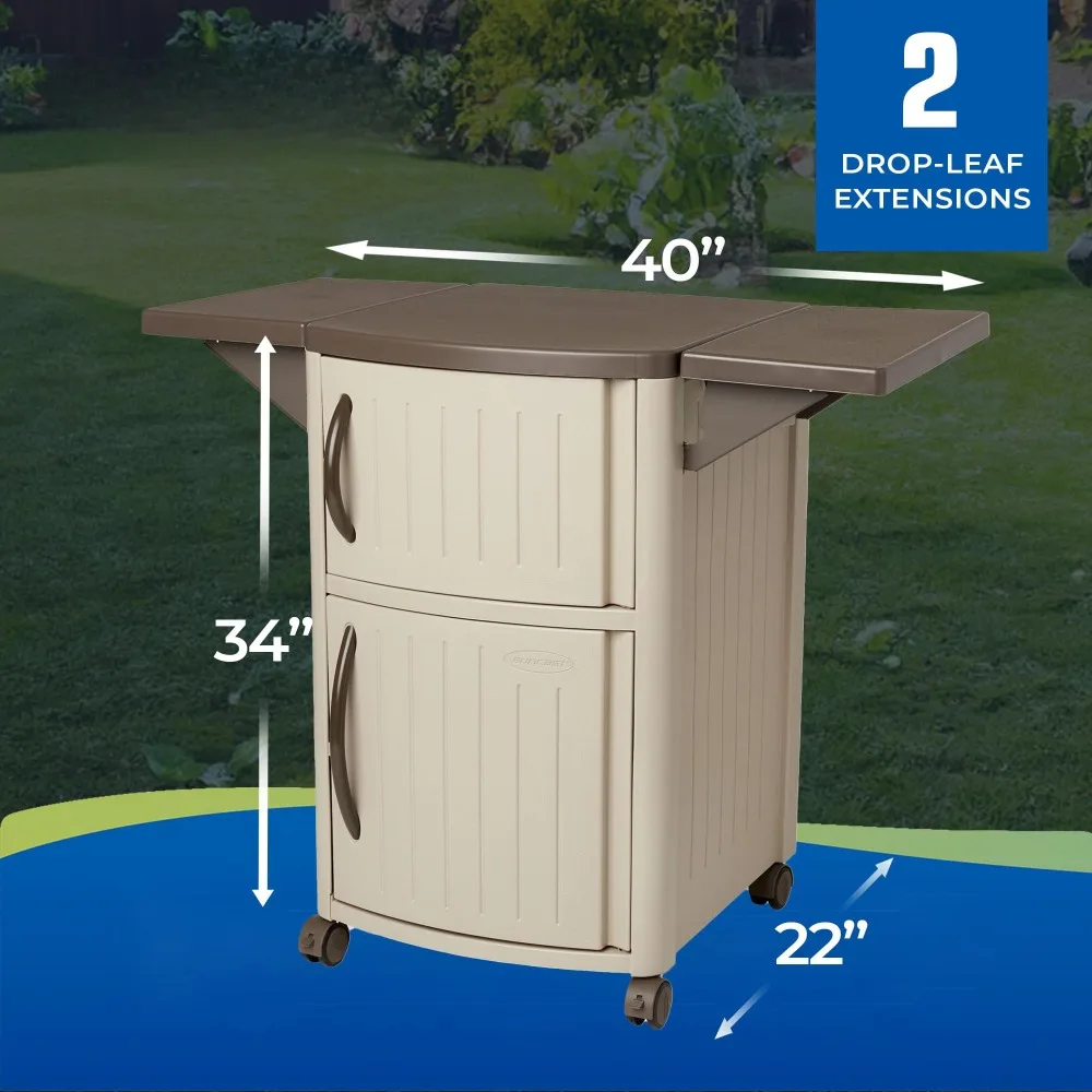 Mesa de Parrilla portátil para Patio al aire libre, gabinete de almacenamiento y extensiones de hojas caídas, mesa de almacenamiento para barbacoa al aire libre