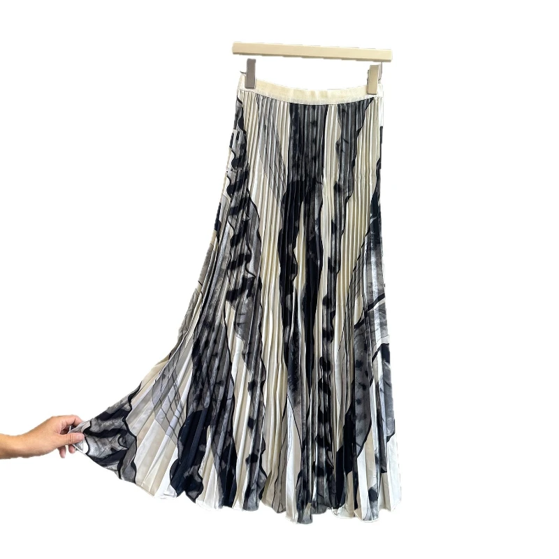 Skirts Women Mid Length Skirt A Line Elastic Waist Slim Fit Print Pleated Casual Elegant Splice Y2k Streetwear Work 2026 Summer