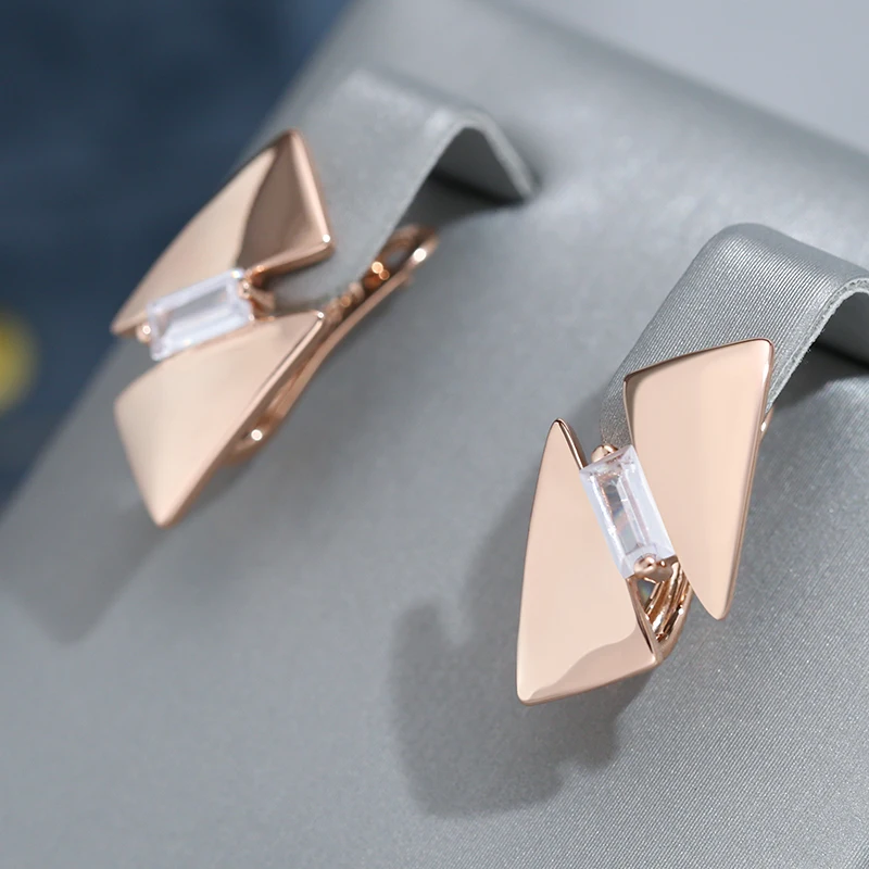 Wbmqda Geometric Drop Earrings For Women 585 Rose Gold Color With White Natural Zircon High Quality Daily Jewelry