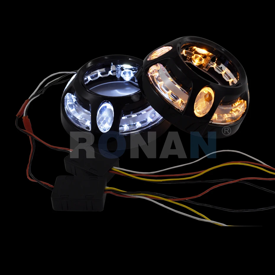 Ronan 3.0inch White Switch Back Yellow DRL LED Angel Eyes Shrouds Cover for Car Styling Headlight Retrofit