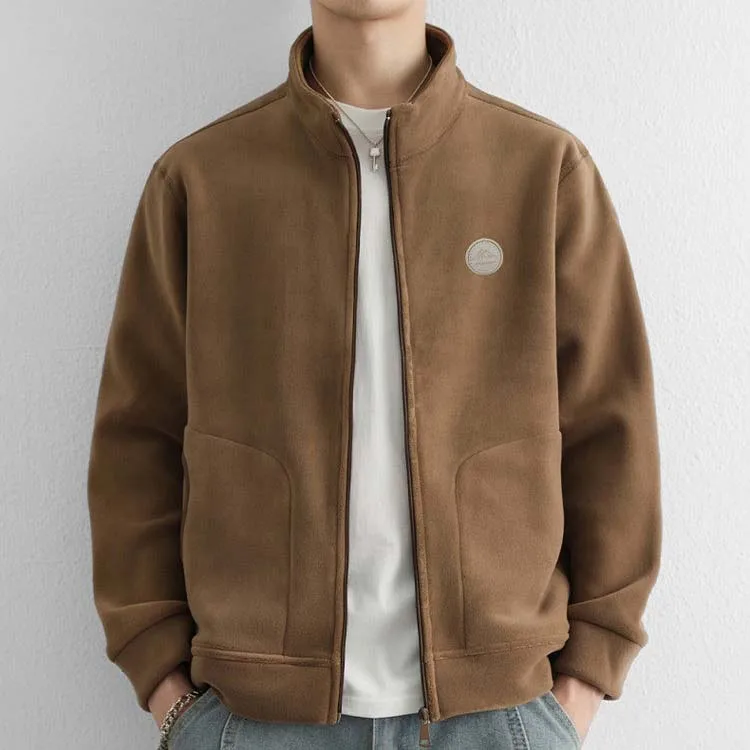 

Men's Winter Thiened Double-sided Fce Outdoor Windproof Warm Stand Collar Casual Jaet Polyester Fiber Long Sve Zipper