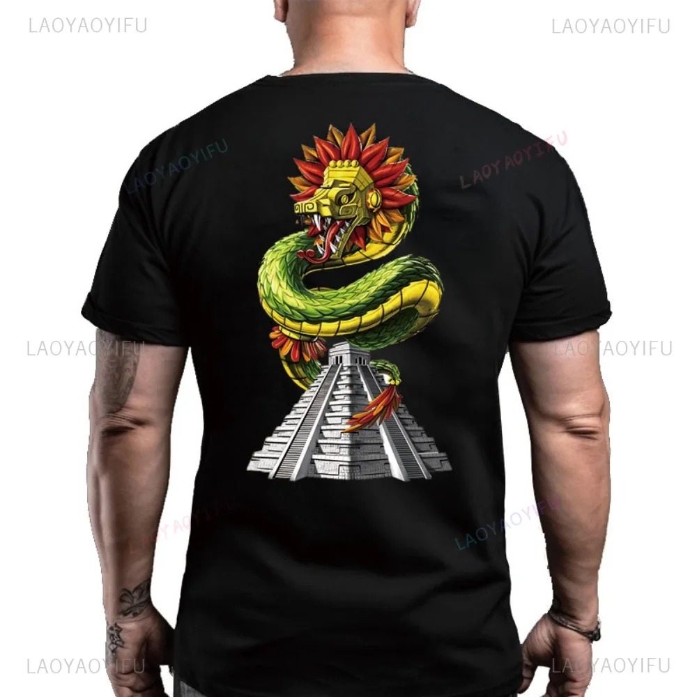 Mictlantecutli God of Death Printed Back Cotton T-shirt for Men. Aztec-inspired Heritage Tee Lord of The Mictlan Aztec Tops