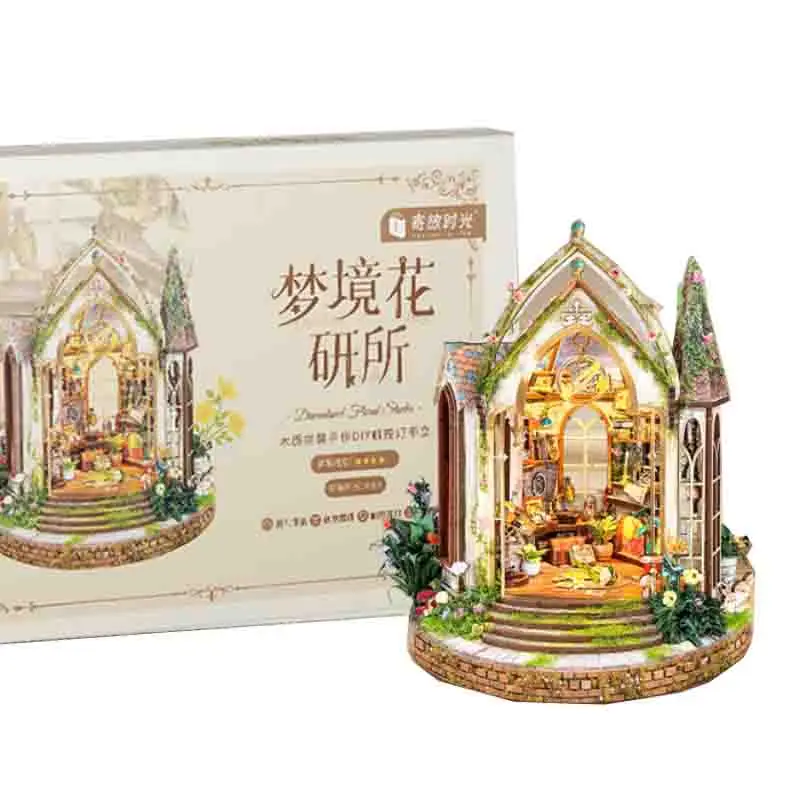 Nook per libri in legno fai-da-te Dreamland Studio floreale Figurine Miniature Fermalibri Scaffale fatto a mano per regali di amici Decorazioni per la casa Artigianato