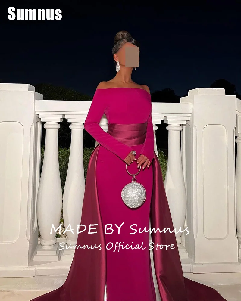 SUMNUS Formal Contrast Color Satin Evening Prom Gowns Mermaid Party Dresses Floor-Length Long Sleeves Party Dresses Customized