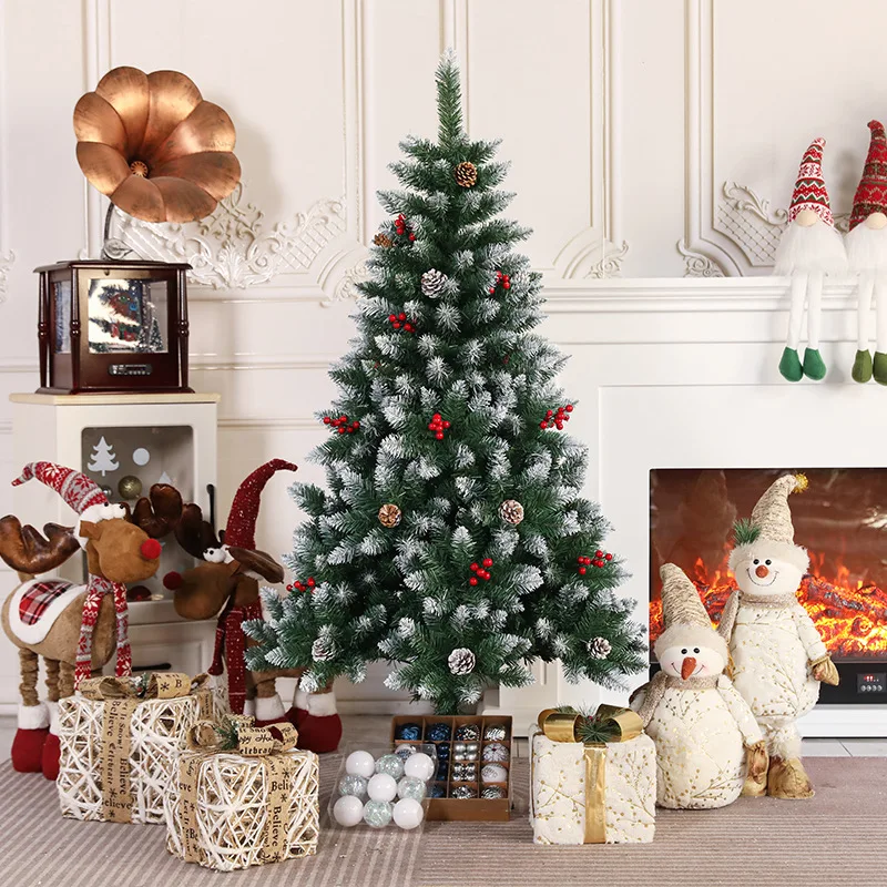 2024 New Year Christmas Tree Spray White Pine and Red Fruit PVC 1.2/1.5/1.8M Xmas Tree Decoration Shopping Mall Home Hotel Scene