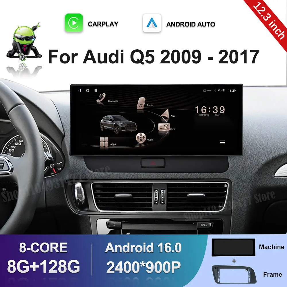 

12.3 inch GPS Navigation Wireless Carplay Android 16 for Audi Q5 2009 - 2017 BT Car Multimedia Video Radio Player 4G Auto Tools