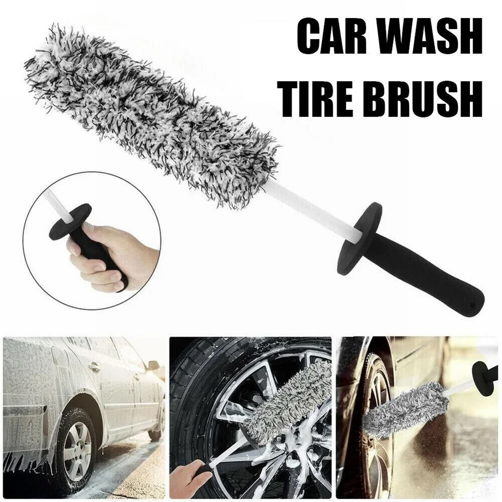 Car Wash Super Brush Microfiber Premium Wheels Brush Non-Slip Handle Easy To Cleaning Rims Spokes Wheel Barrel Car Accessories