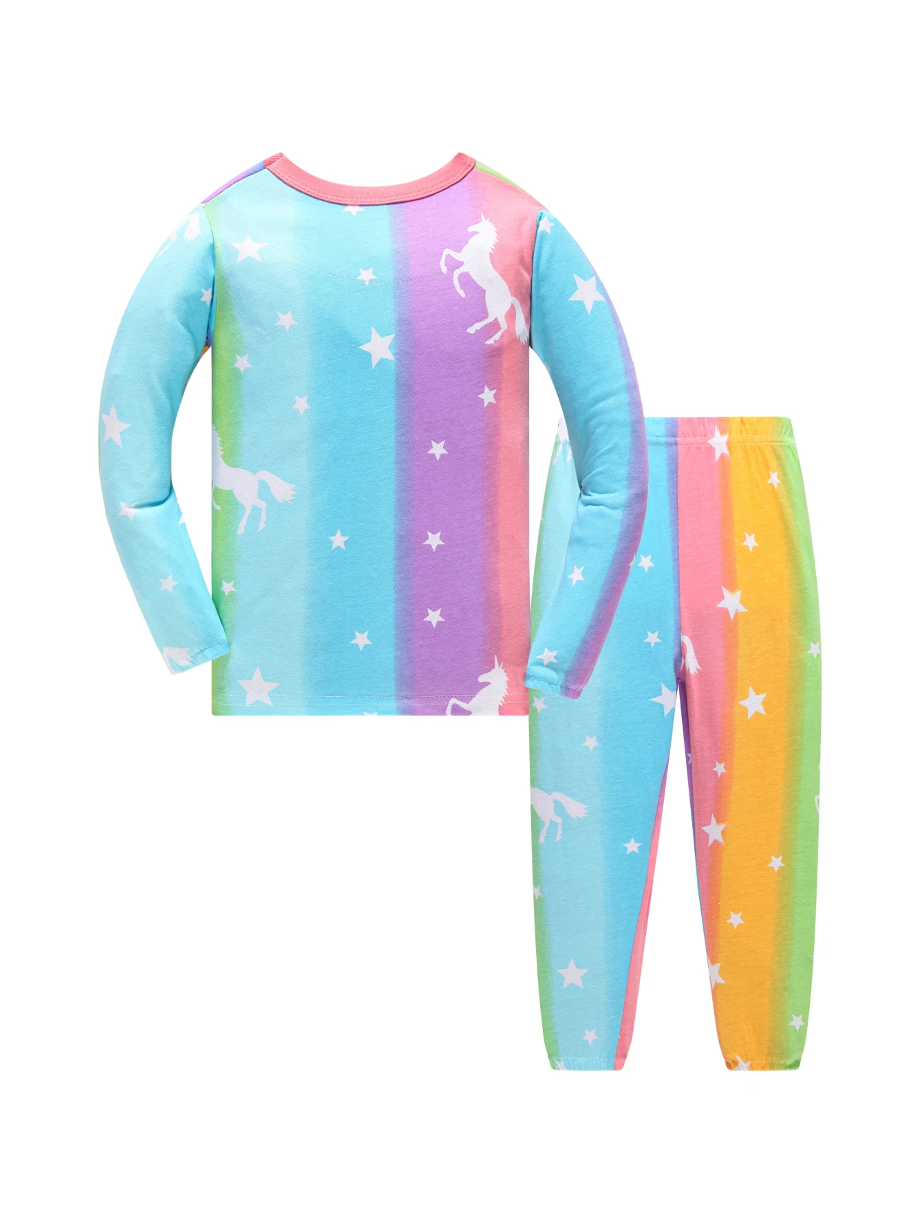 Kinderkleidung Frühling und Herbst Langarm Lange Hosen Unterwäsche-Set Pyjama-Set Mädchen Buntes Einhorn Hauskleidung-Set – Detail 4
