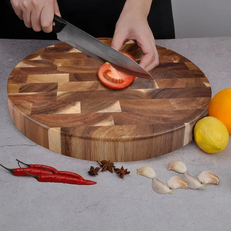 

Acacia Wood Cutting Board Round End Grain Chopping Block Double-sided Using Wooden Cheese Butcher Board Food Grade Kitchen Tools