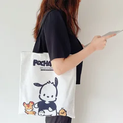 Anime sanrio pochacco bolsas de ombro kawaii alta capacidade bonito padrão beleza estudante lona tote saco de armazenamento comutar brinquedo meninas