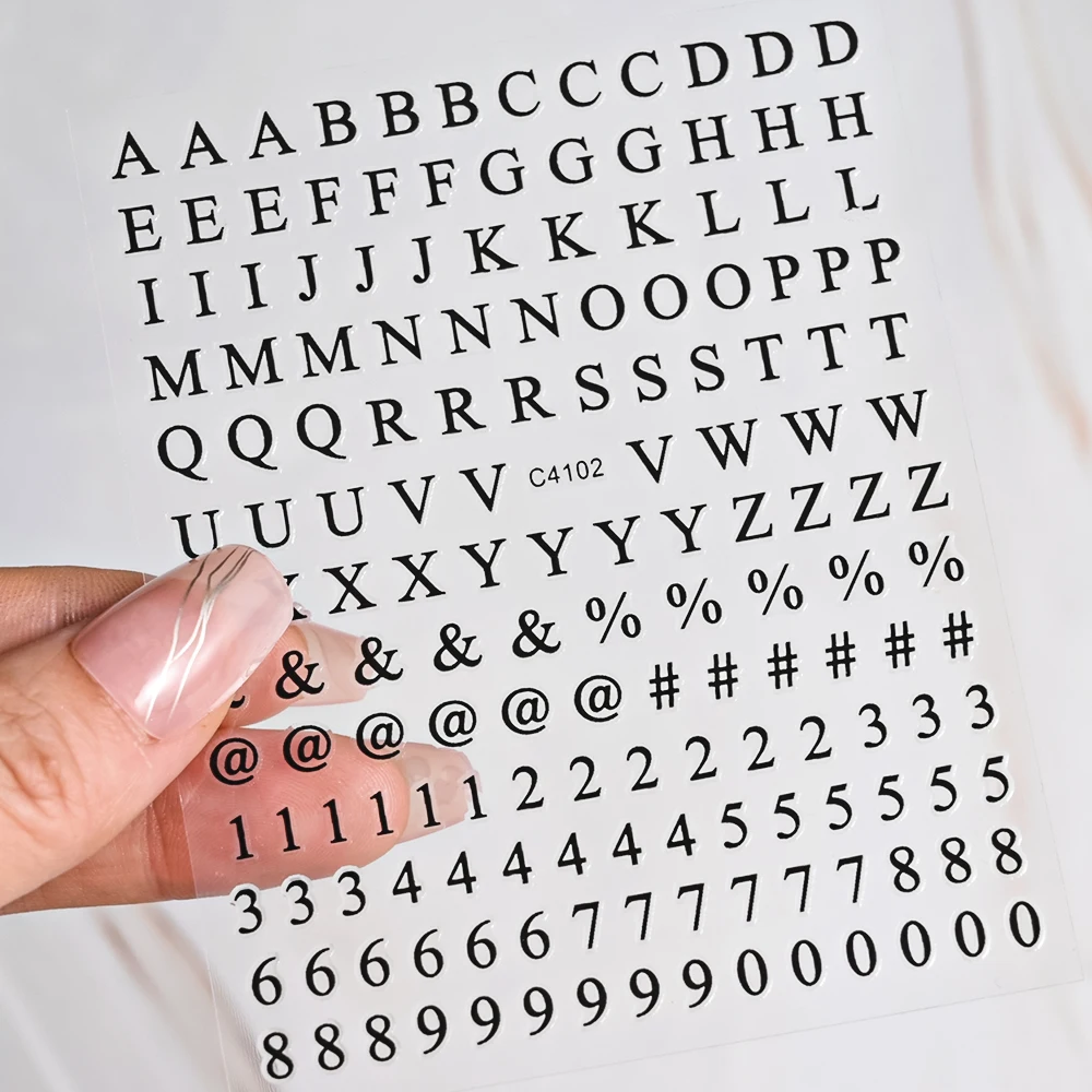 1Pc 3D Black White Small Alphabet Nail Art Sticker Gold Silver Laser English Letter Adhesive Decals DIY Number Manicure Sliders
