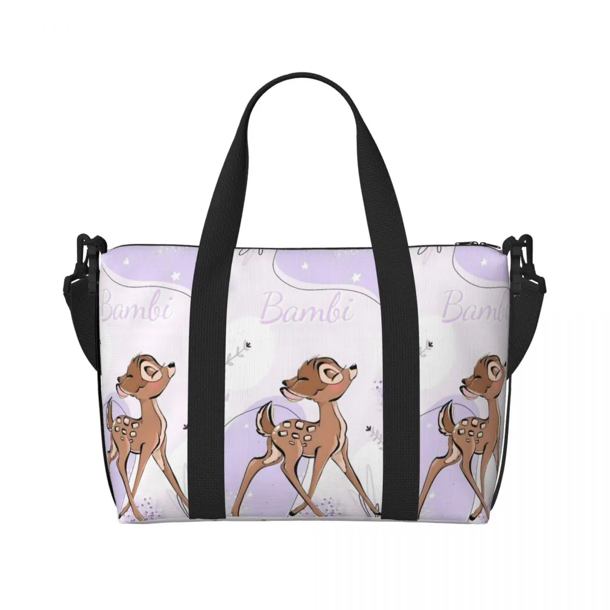 

Custom Cute Deer Bambi Tote Bag Women Large Capacity Kawaii Cartoon Anime Beach Gym Travel Bags